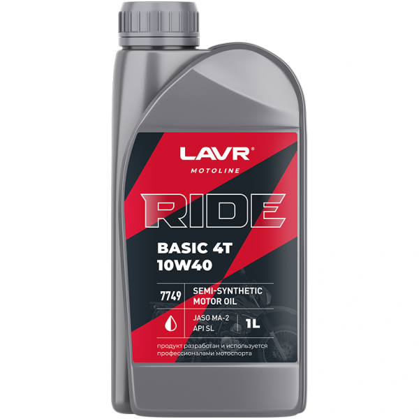 Масло моторное LAVR RIDE BASIC 4T10W40 API SL/JASO MA/MA-2 п/с, 1л 7749