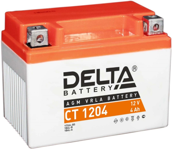 Аккумулятор Delta CT1204 размеры (мм):113/70/87, YB4L-B, YB4L-A, YTX4L-BS, пуск.ток 50 4 Ah