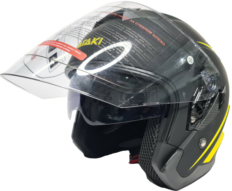Шлем открытый Ataki JK526 Stripe черный/Hi-Viz желтый матовый