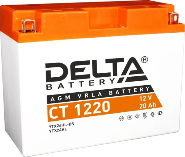 Аккумулятор Delta CT1220  размеры (мм): 205/90/164,Y50-N18L-A3, YTX24HL-BS пуск.ток 250, 20 Ah