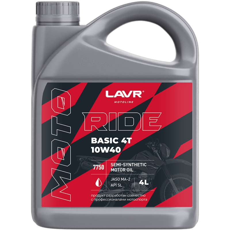 Масло моторное LAVR RIDE BASIC 4T10W40 API SL/JASO MA/MA-2 п/с, 4л 7750