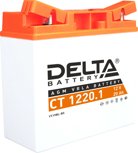 Аккумулятор Delta CT1220.1  размеры (мм): 181/77/167, YT19BL-BS пуск. ток 260, 20 Ah