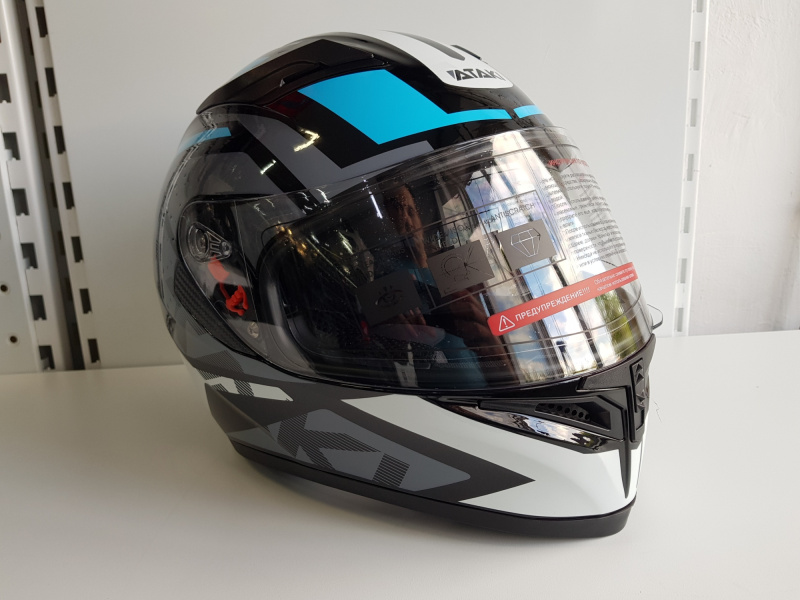 Шлем (интеграл) Ataki JK316 Route серый/голубой глянцевый