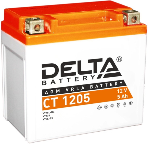 Аккумулятор Delta CT1205 размеры (мм):114/70/106, YTX5L-BS, YTZ7S, пуск.ток 80, 5 Ah