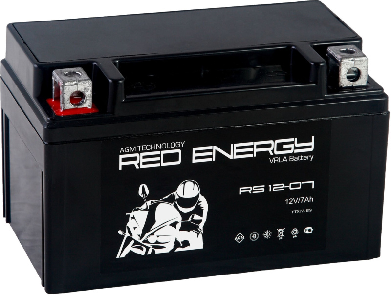 Аккумулятор Red Energy RS 1207 размеры (мм):150х86х94, YTX7A-BS, пуск.ток 105, 7 Ah