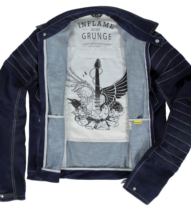 Мотокуртка мужская INFLAME GRUNGE хлопок+арамид, цвет синий темный