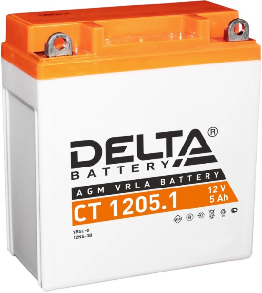 Аккумулятор Delta CT1205.1 размеры (мм):120/60/129, YB5L-B, 12N5-3B,пуск.ток 65, 5 Ah