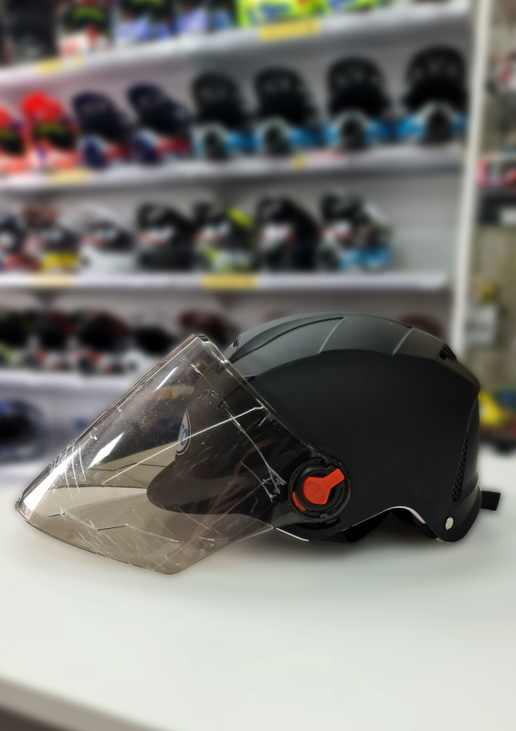 Шлем открытый со стеклом RATO черный матовый, размер универсальный взрослый