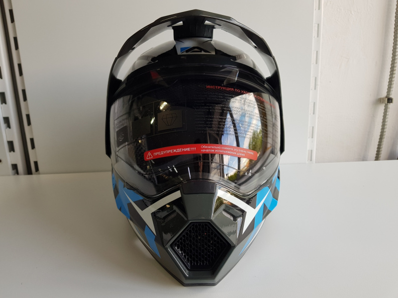Шлем (мотард) Ataki JK802 Rampage серый/синий глянцевый
