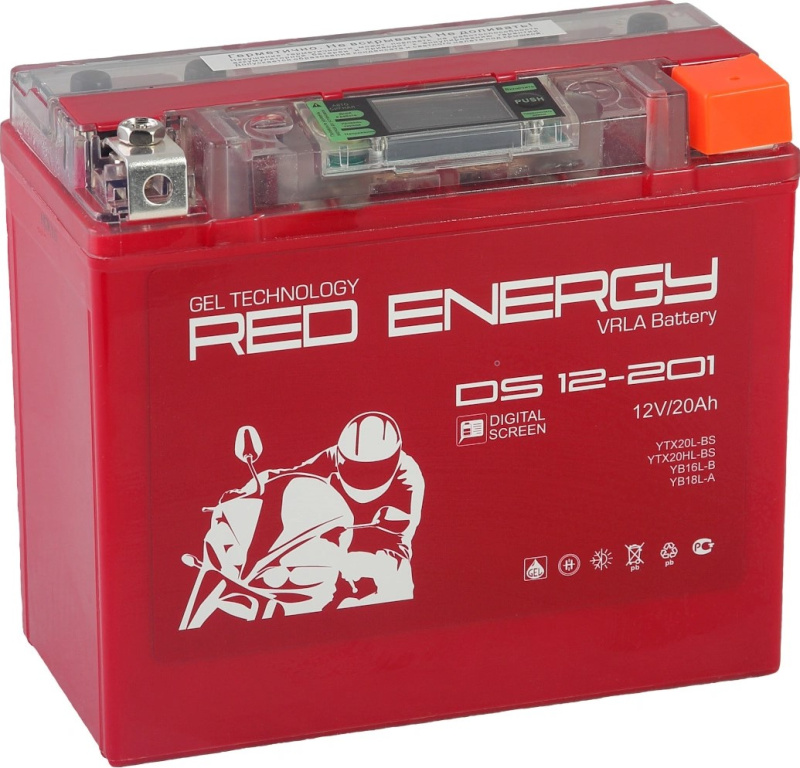 Аккумулятор Red Energy DS 12201 размеры (мм):177х88х154, YTX20L-BS, YTX20HL-BS, пуск.ток 280 20 Ah