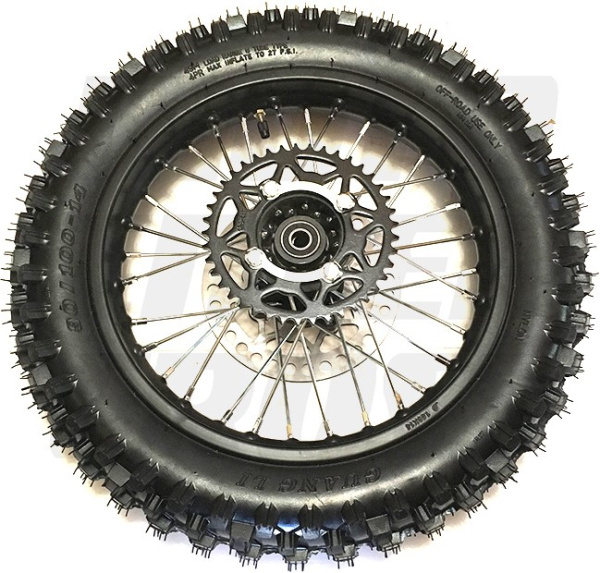 Колесо 14" заднее в сборе (диск стальной + покрышка  кросс + торм. диск + звездочка) KAYO 020012-797