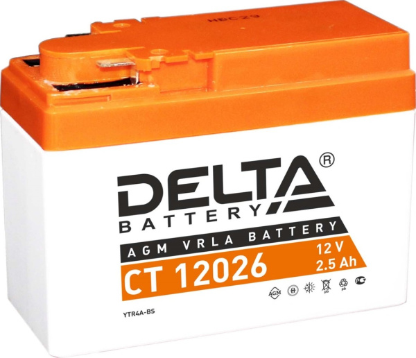 Аккумулятор Delta CT12026,  размеры (мм): 114/49/86, YTX4A-BS, пуск ток 45  2,5 Ah