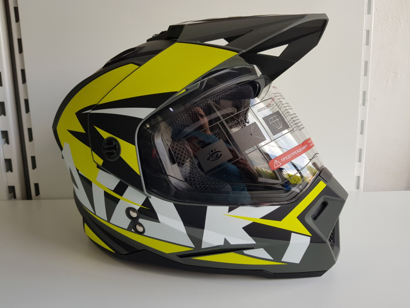 Шлем (мотард) Ataki JK802 Rampage Hi-Vis желтый/серый матовый