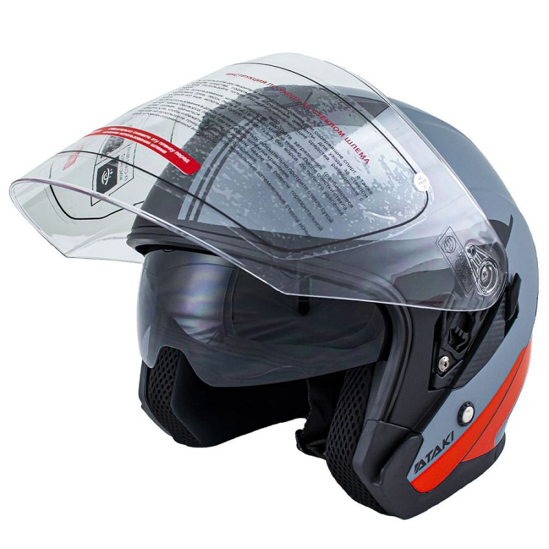 Шлем открытый Ataki JK526 Fusion серый/красный/черный матовый