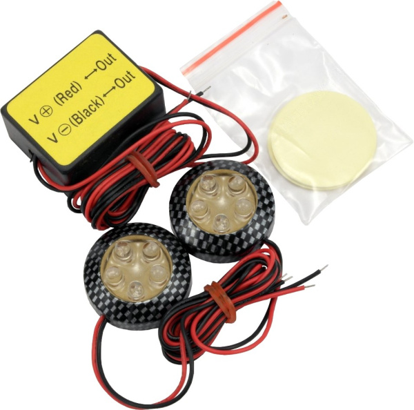 Фонари самоклеющиеся светодиодные круглые (2шт) карбон белый мигающий