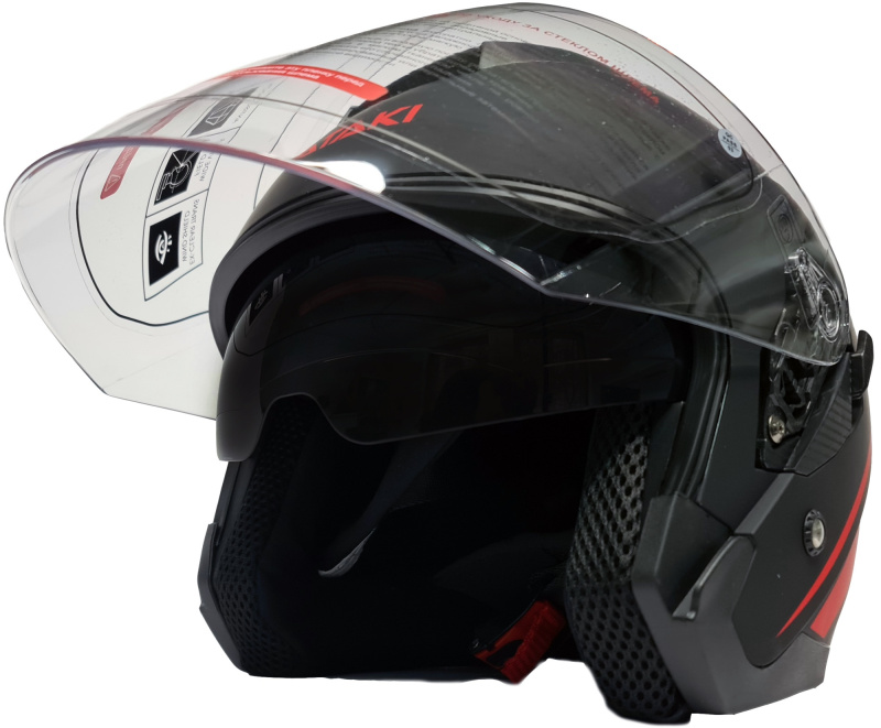 Шлем открытый Ataki JK526 Stripe черный/красный матовый