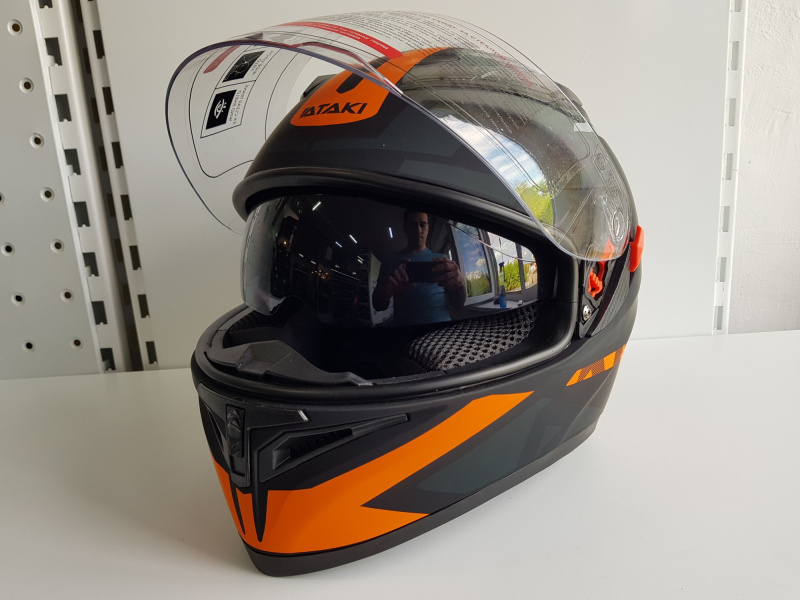 Шлем (интеграл) Ataki JK316 Route черный/оранжевый матовый
