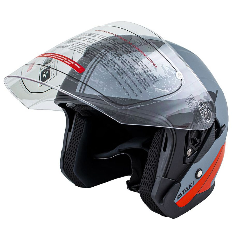Шлем открытый Ataki JK526 Fusion серый/красный/черный матовый