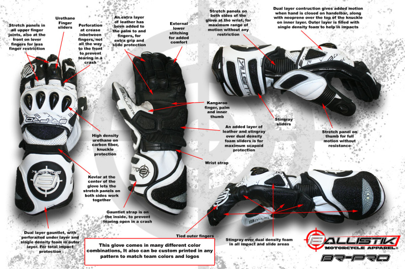 Перчатки кожаные с защитой BALLISTIK BR-PRO GLOVES Черный/Белый