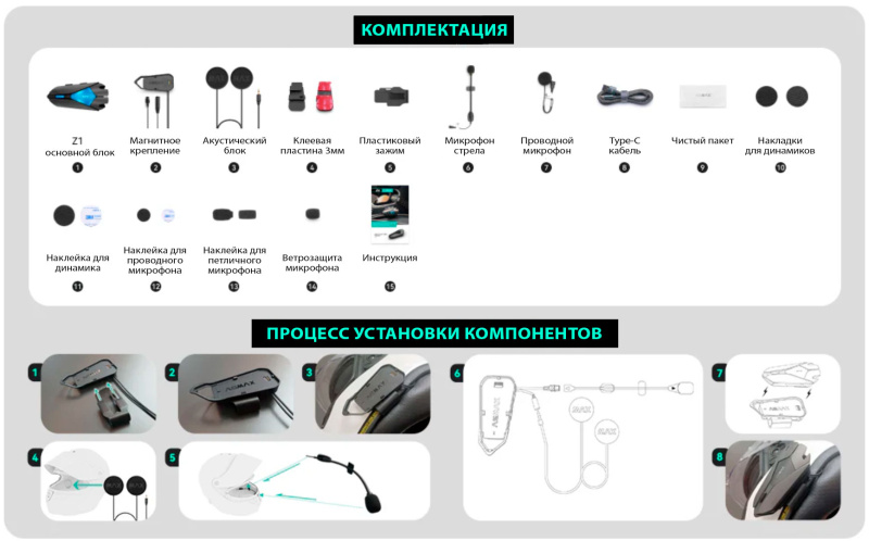 Мотогарнитура ASMAX Z1 DUO