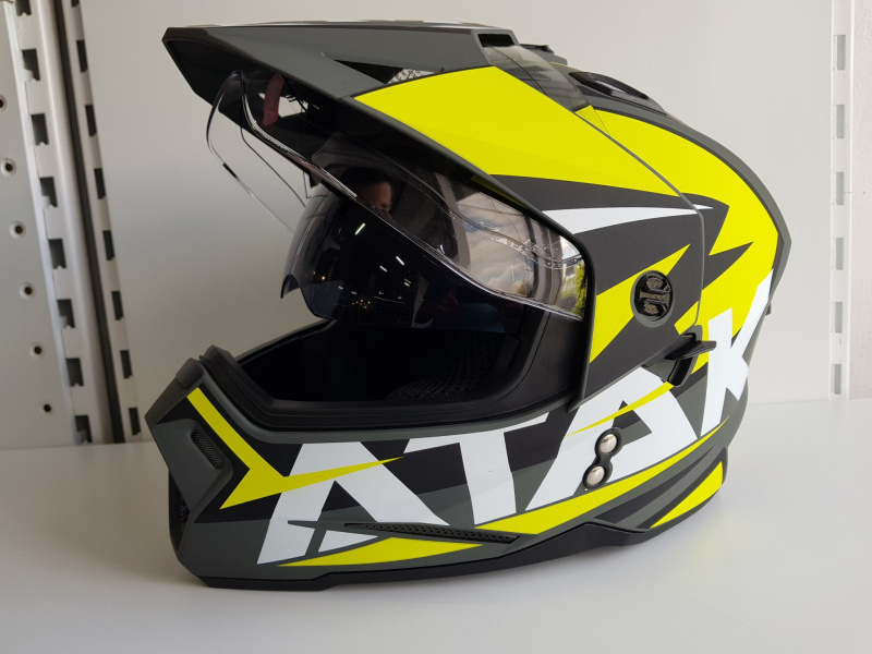 Шлем (мотард) Ataki JK802 Rampage Hi-Vis желтый/серый матовый