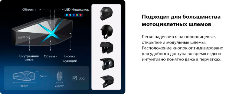 Мотогарнитура ASMAX F1 PRO Blue