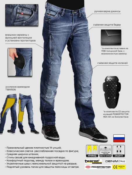 Мотоджинсы мужские INFLAME RAGE, цвет синий