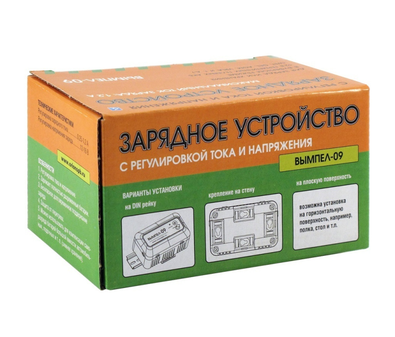 Зарядное устройство Вымпел-09 (автомат,1.2А,12В,для гелев.и кисл.АКБ с рег.ток и напряж.)