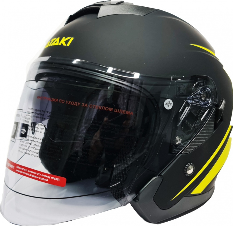 Шлем открытый Ataki JK526 Stripe черный/Hi-Viz желтый матовый