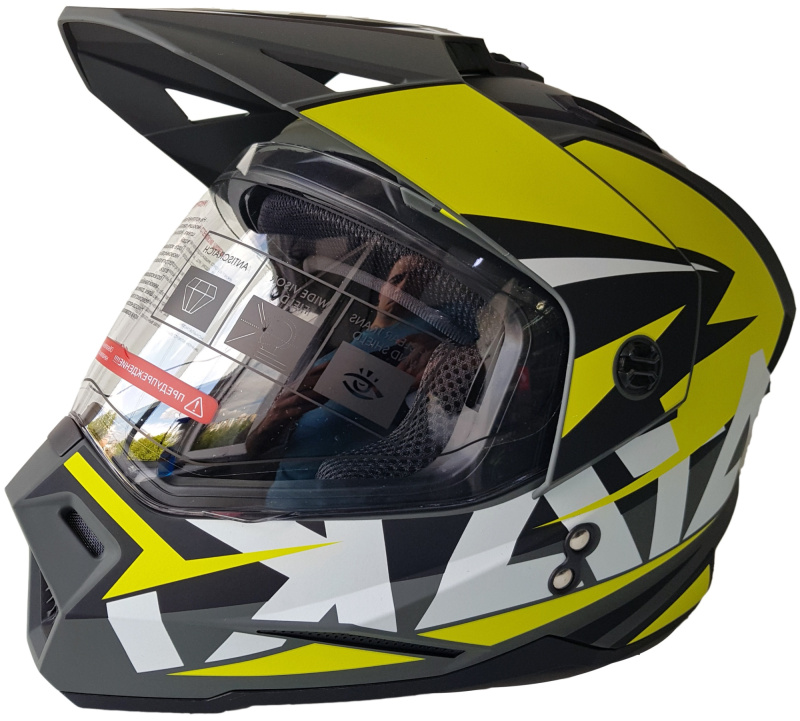 Шлем (мотард) Ataki JK802 Rampage Hi-Vis желтый/серый матовый