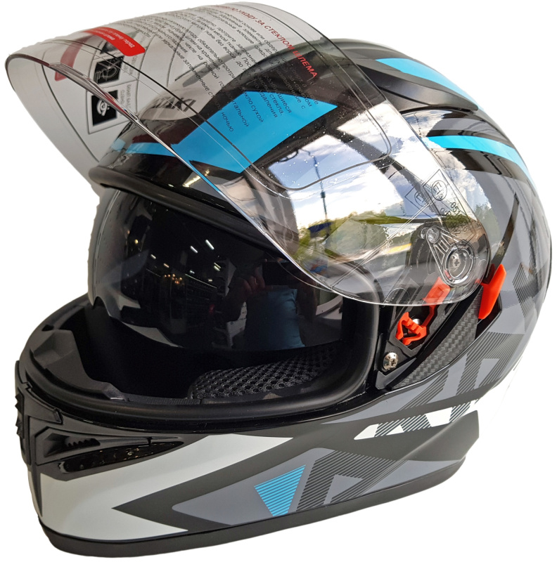 Шлем (интеграл) Ataki JK316 Route серый/голубой глянцевый