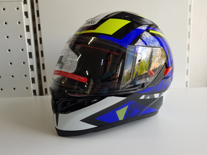 Шлем (интеграл) Ataki JK316 Route синий/Hi-Vis желтый глянцевый