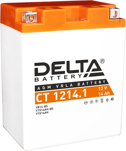 Аккумулятор Delta CT1214.1  размеры (мм): 132/89/164,YB14-BS,YTX14AH, YTX14AH-BS, пуск ток 165 14 Ah