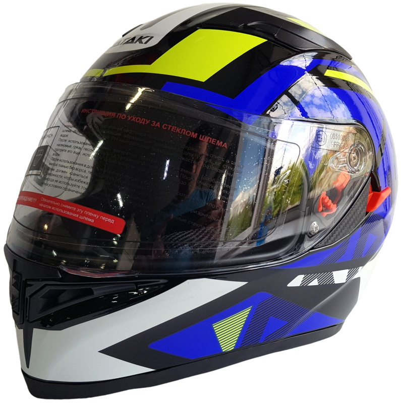 Шлем (интеграл) Ataki JK316 Route синий/Hi-Vis желтый глянцевый